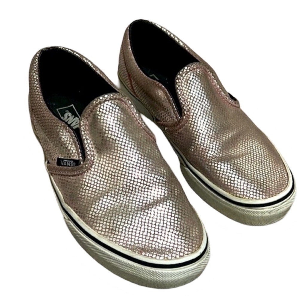Vans Girls light pink metallic snake print sneakers size 5 slip on shoes